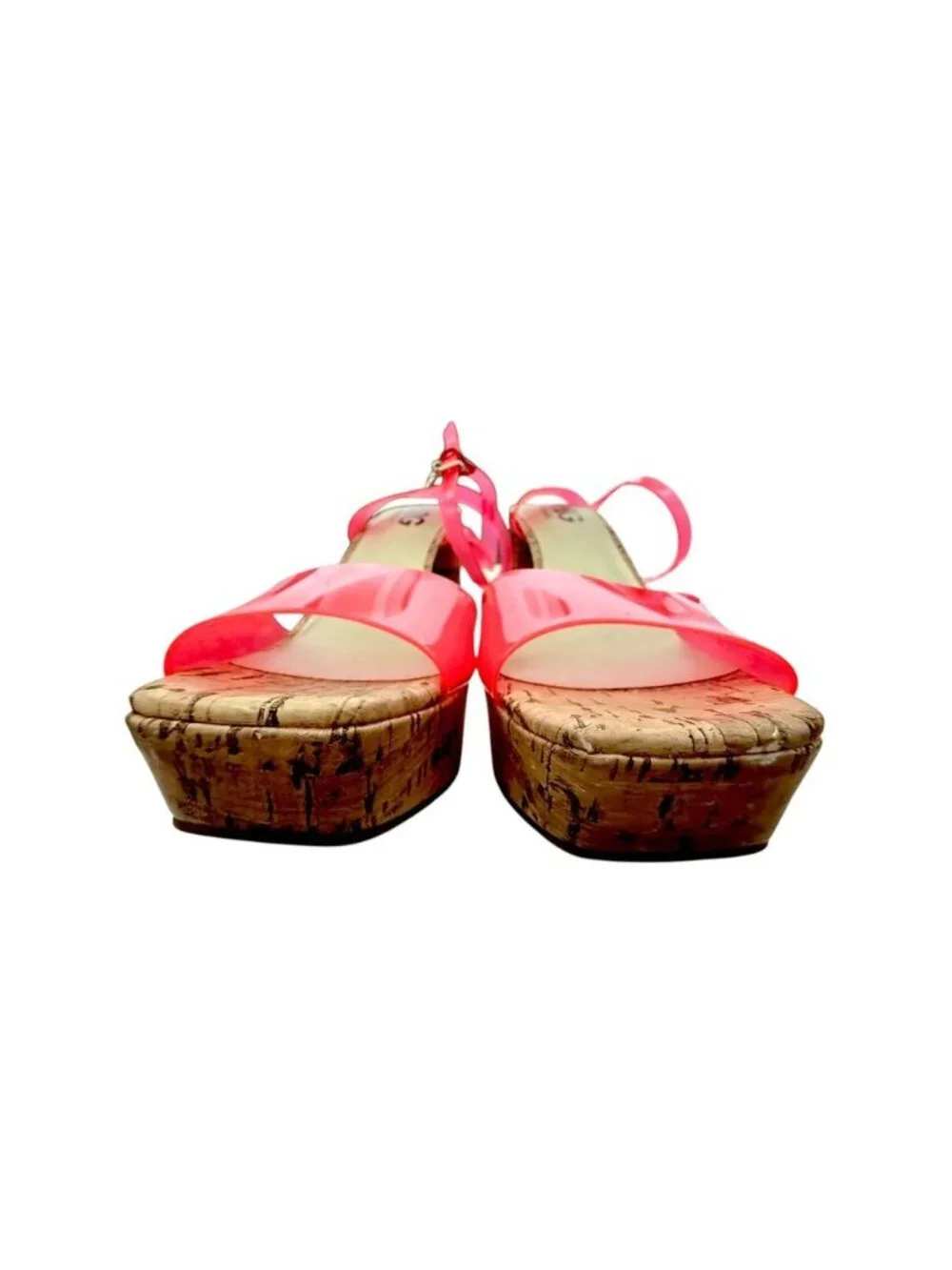 GBG Los Angeles Pink Transparent Strap Cork Block Heel Sandals Womens 8M NWOB
